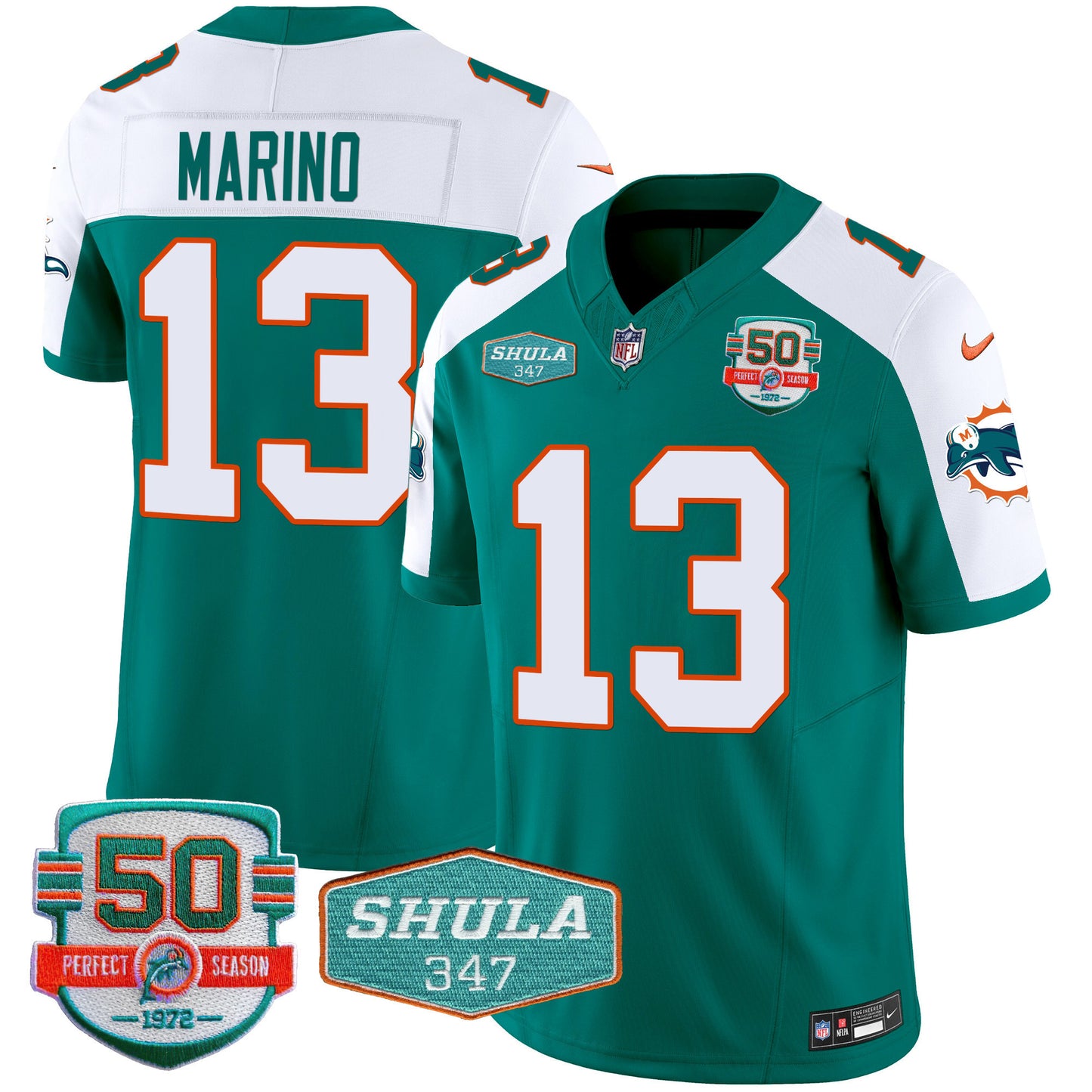 Men's Dolphins Throwback Shula 347 Patch Vapor Jersey - All Stitched