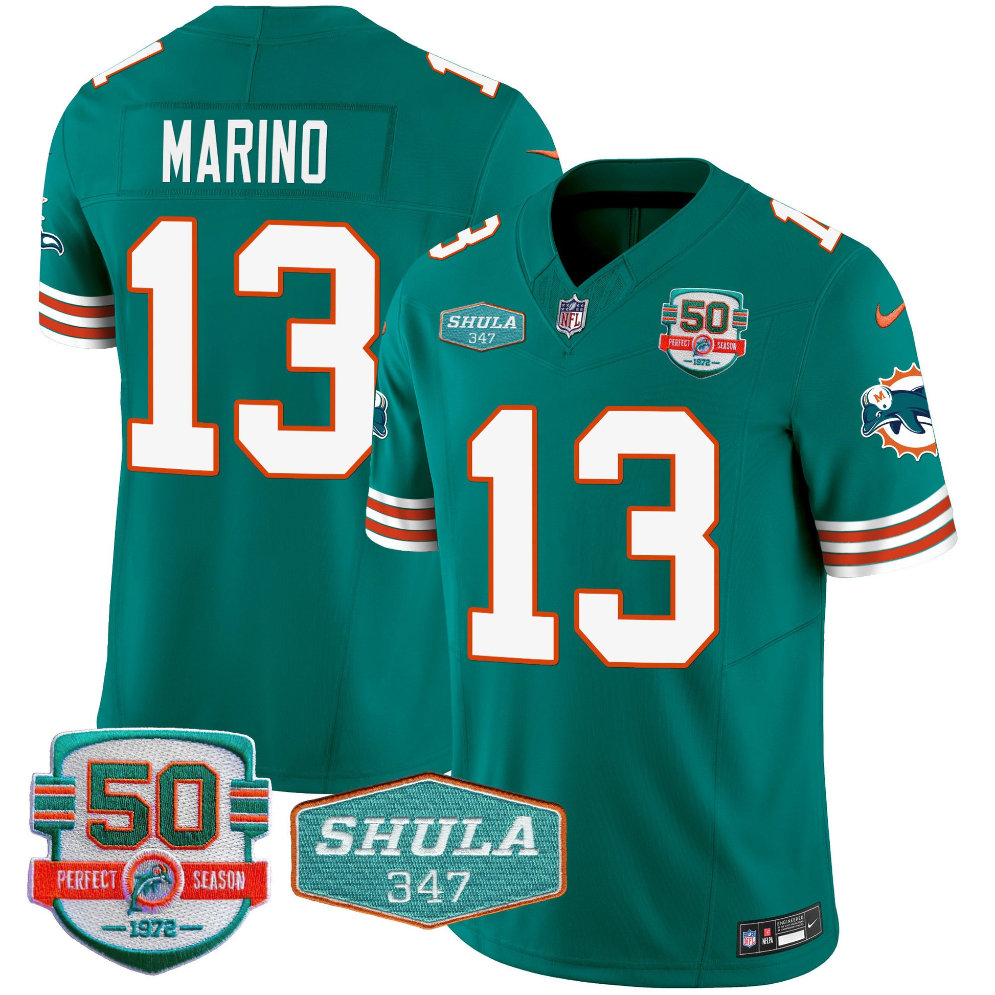 Men's Dolphins Throwback Shula 347 Patch Vapor Jersey - All Stitched