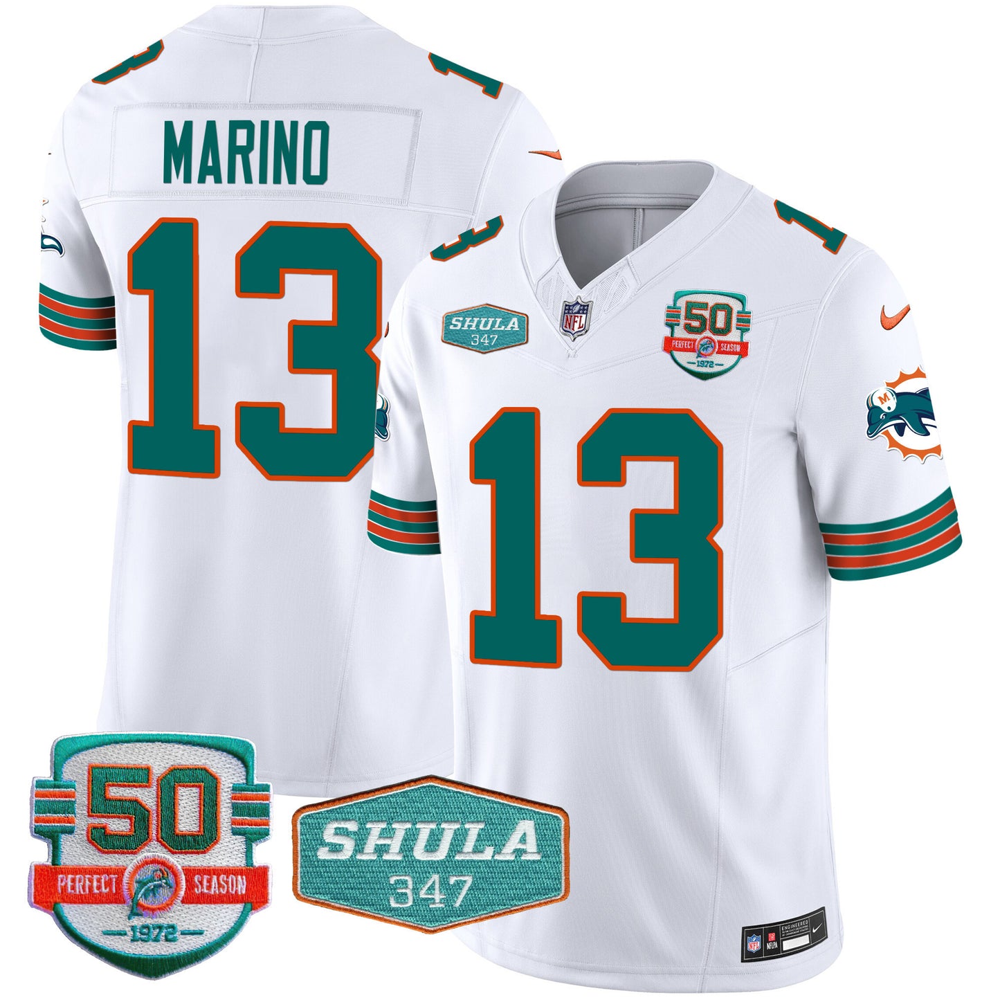 Men's Dolphins Throwback Shula 347 Patch Vapor Jersey - All Stitched