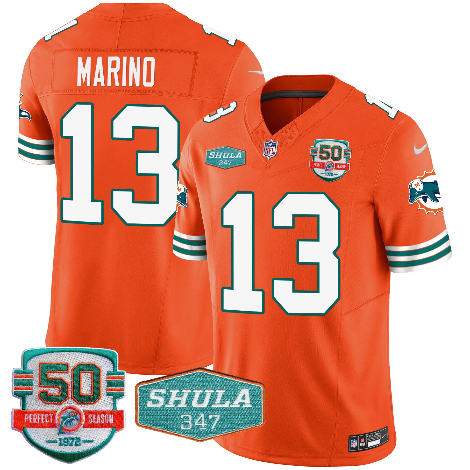Men's Dolphins Throwback Shula 347 Patch Vapor Jersey - All Stitched