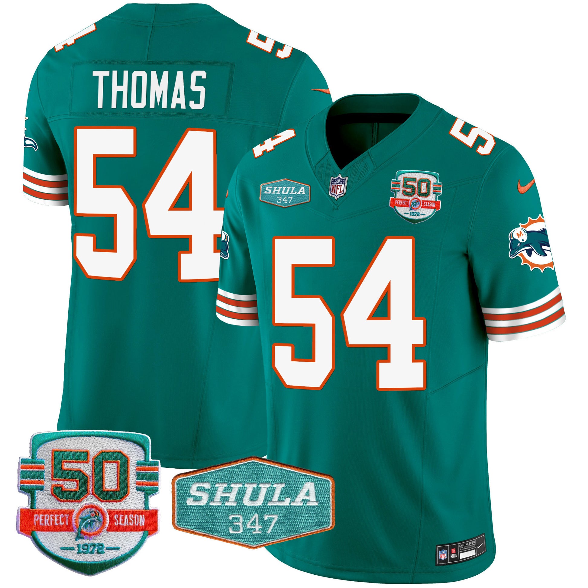 Men's Dolphins Throwback Shula 347 Patch Vapor Jersey - All Stitched