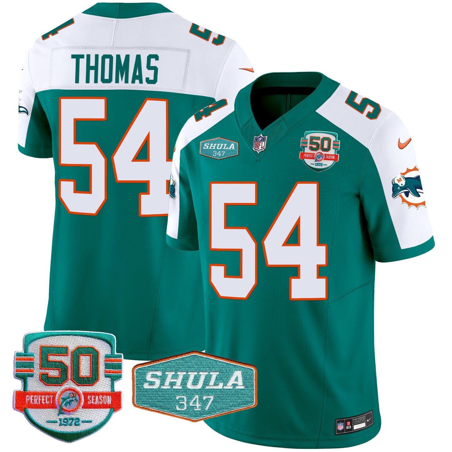 Men's Dolphins Throwback Shula 347 Patch Vapor Jersey - All Stitched