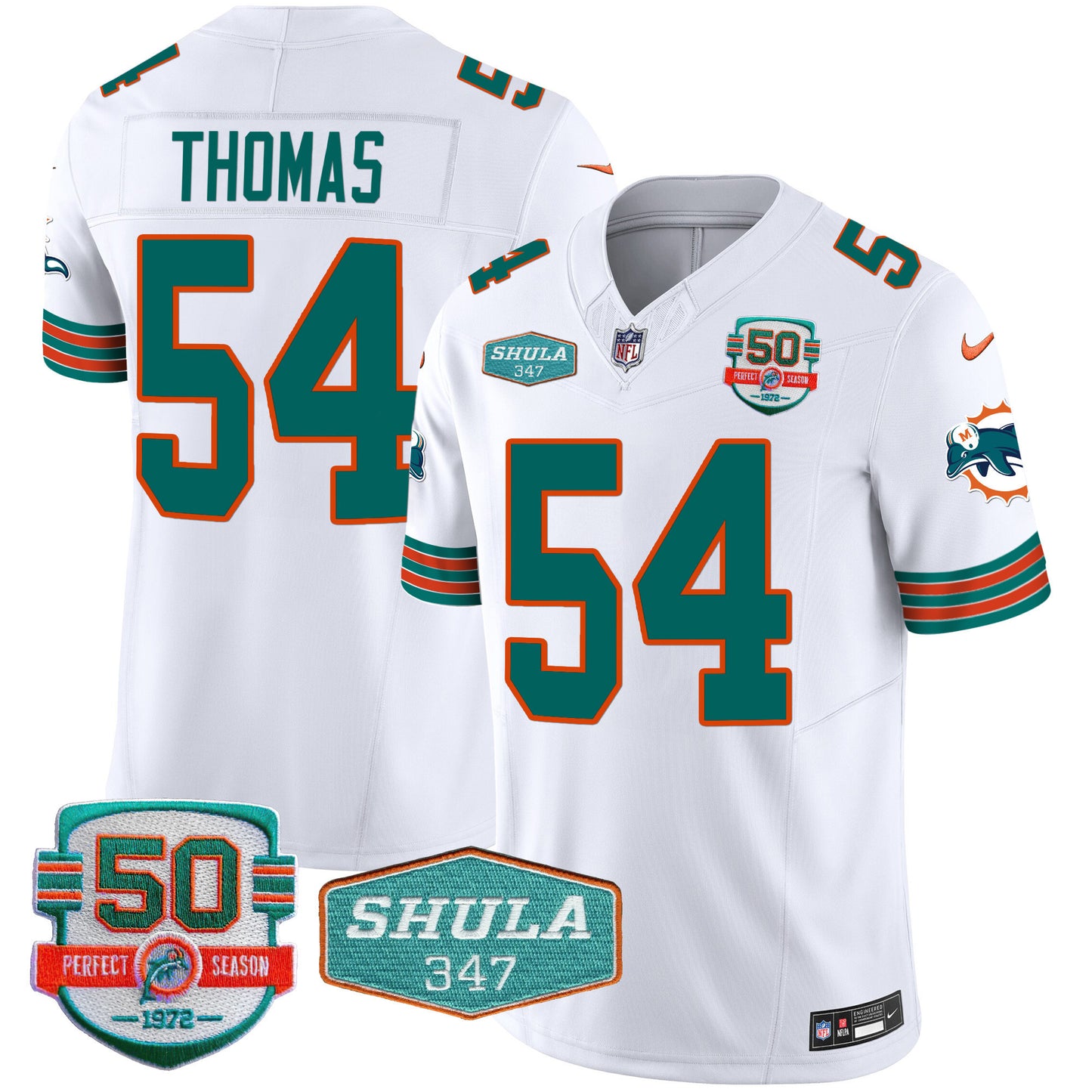 Men's Dolphins Throwback Shula 347 Patch Vapor Jersey - All Stitched
