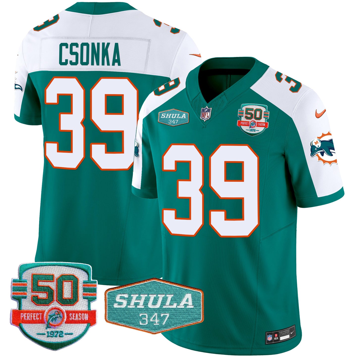 Men's Dolphins Throwback Shula 347 Patch Vapor Jersey - All Stitched