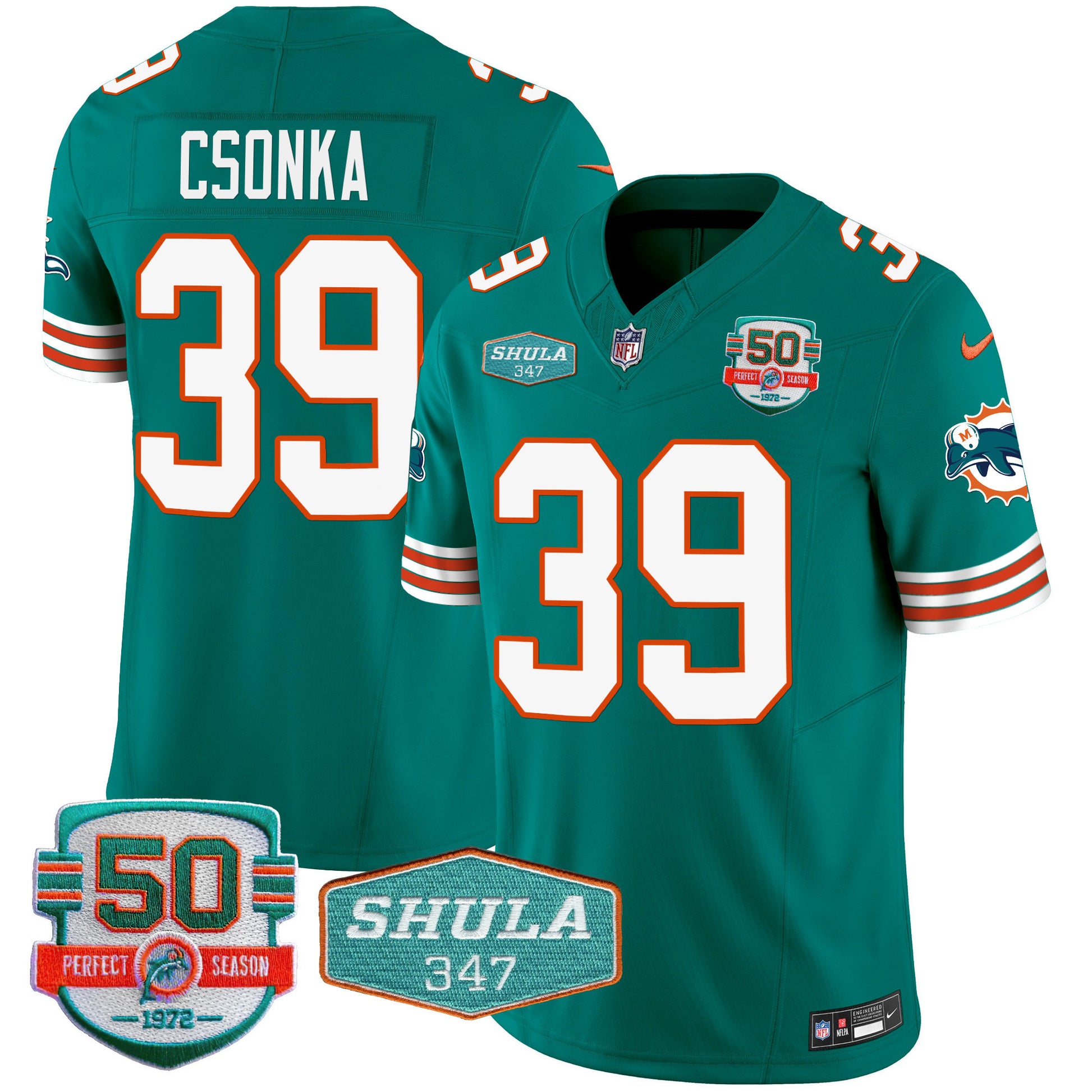 Men's Dolphins Throwback Shula 347 Patch Vapor Jersey - All Stitched
