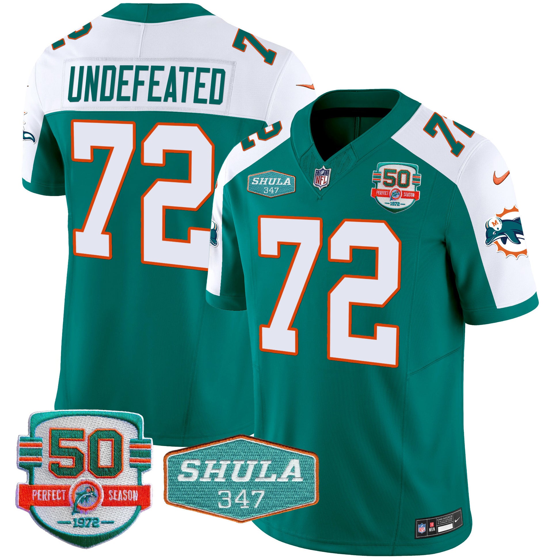 Men's Dolphins Throwback Shula 347 Patch Vapor Jersey - All Stitched