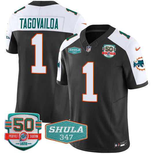 Men's Dolphins Throwback Shula 347 Patch Vapor Jersey - All Stitched