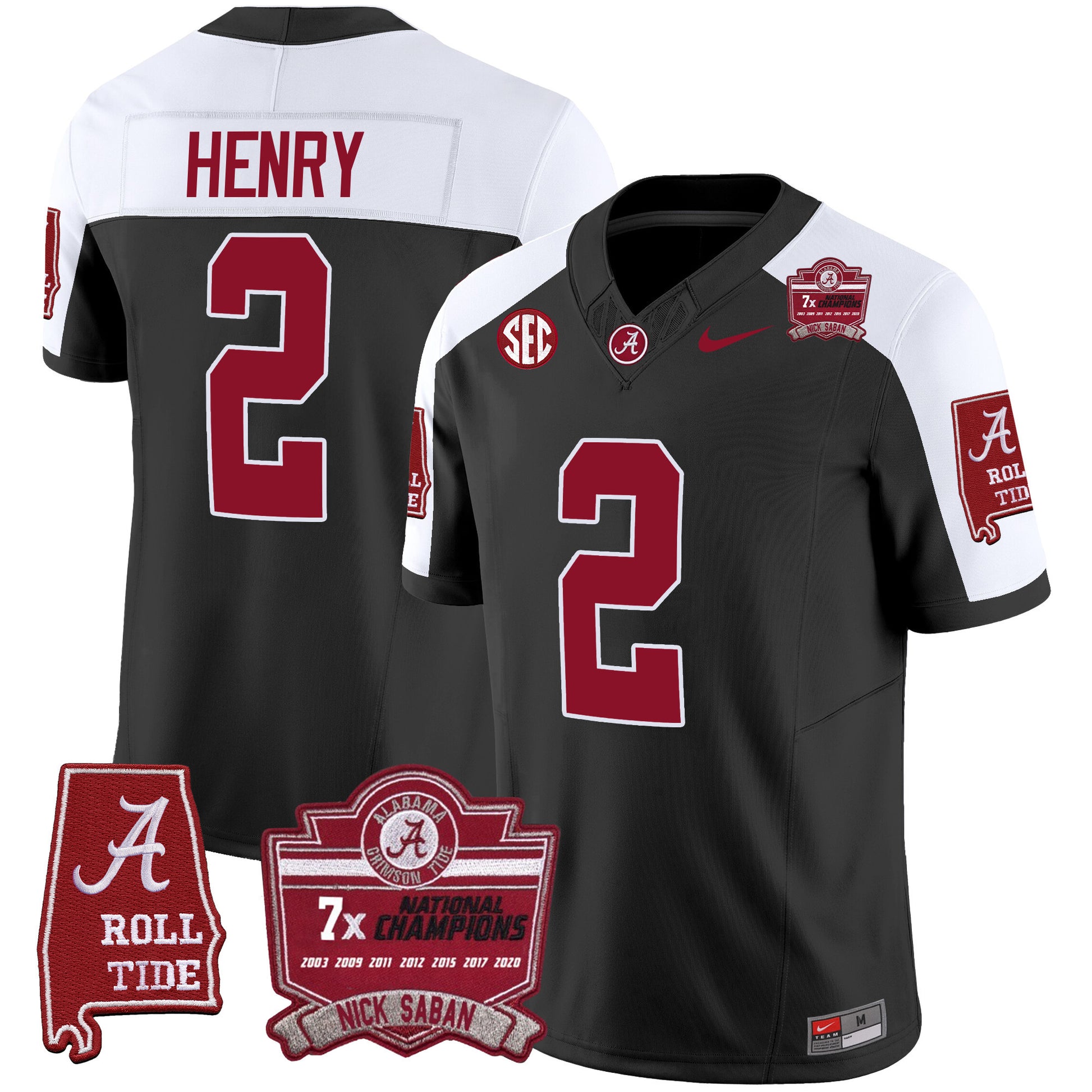 Men's Alabama Crimson Tide Nick Saban 7x Champions Patch Vapor Jersey - All Stitched