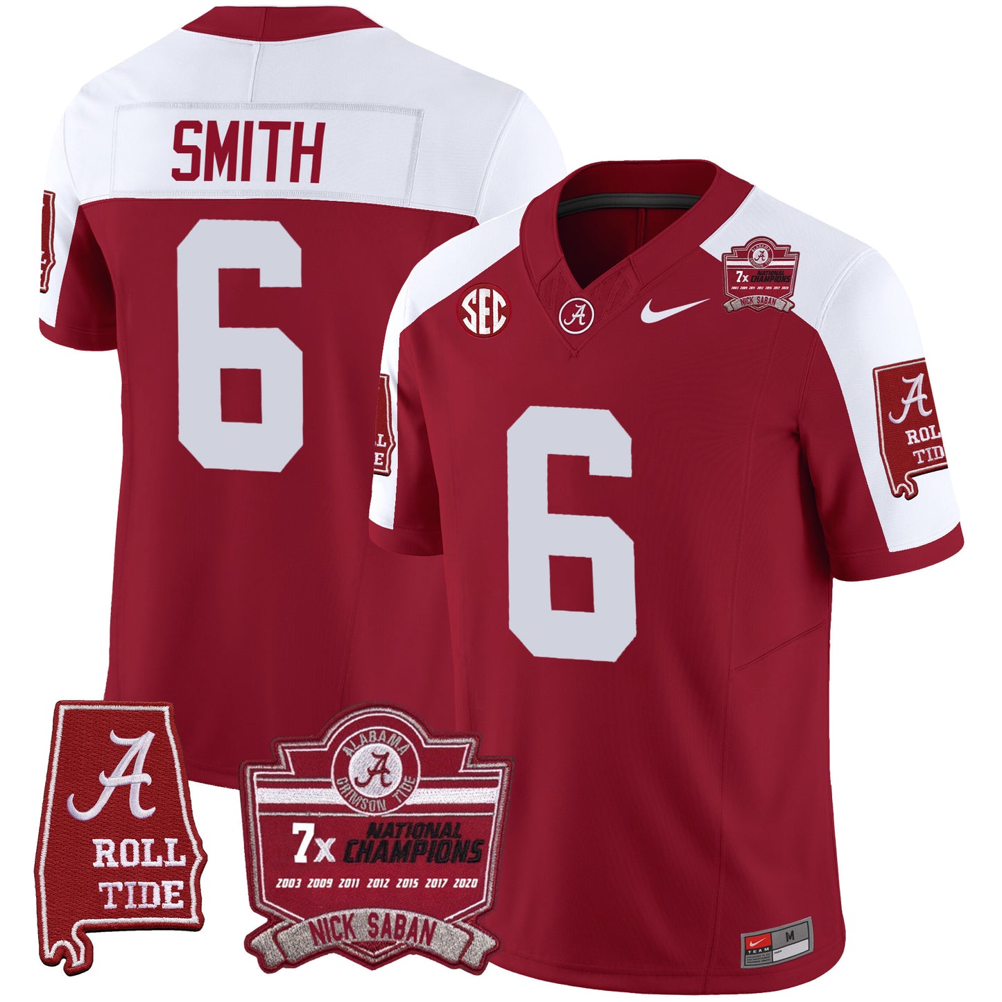 Men's Alabama Crimson Tide Nick Saban 7x Champions Patch Vapor Jersey - All Stitched