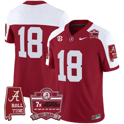 Men's Alabama Crimson Tide Nick Saban 7x Champions Patch Vapor Jersey - All Stitched