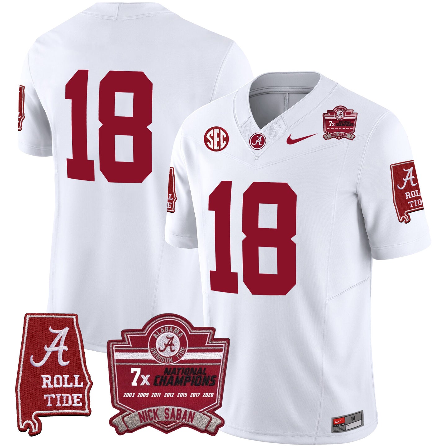 Men's Alabama Crimson Tide Nick Saban 7x Champions Patch Vapor Jersey - All Stitched