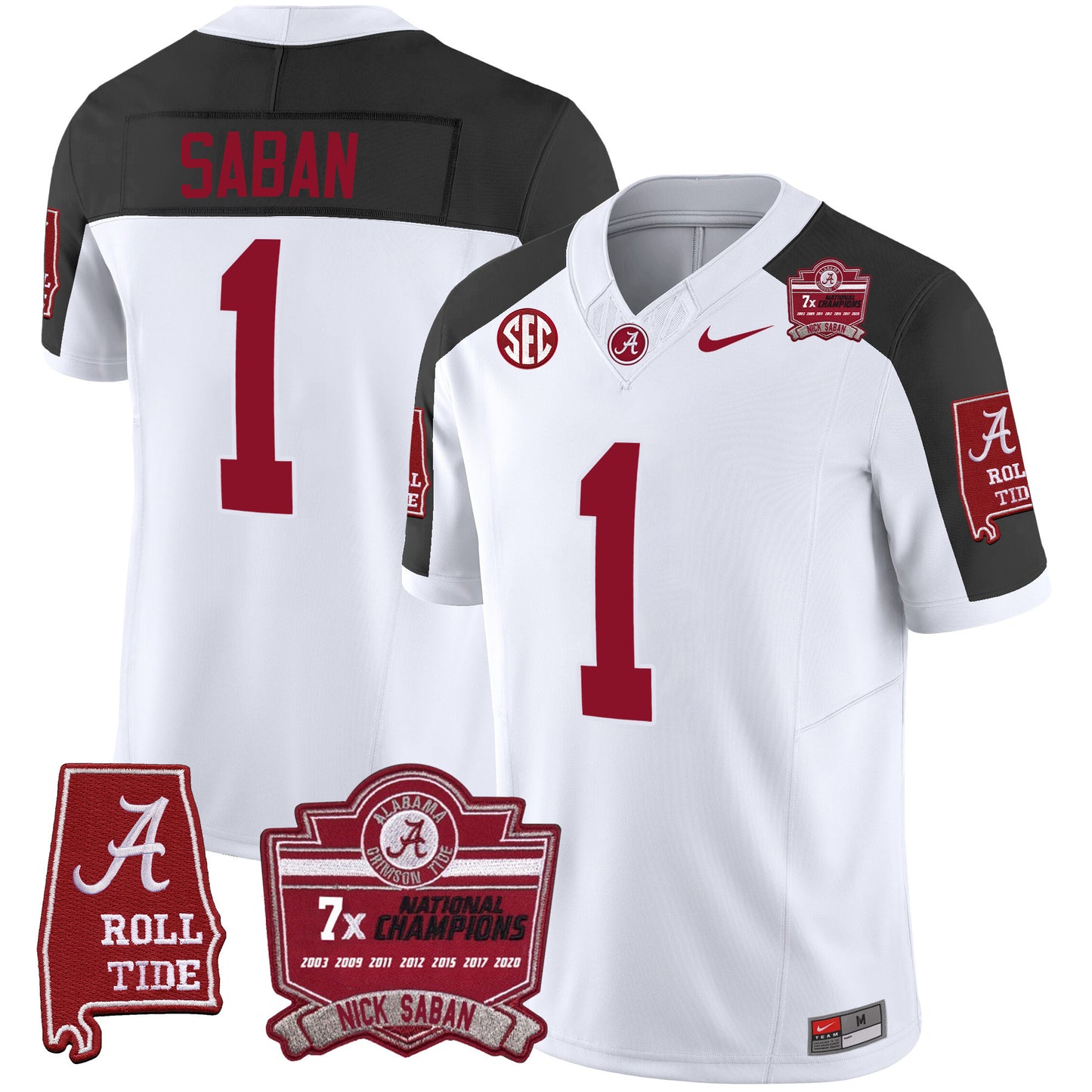 Men's Alabama Crimson Tide Nick Saban 7x Champions Patch Vapor Jersey - All Stitched
