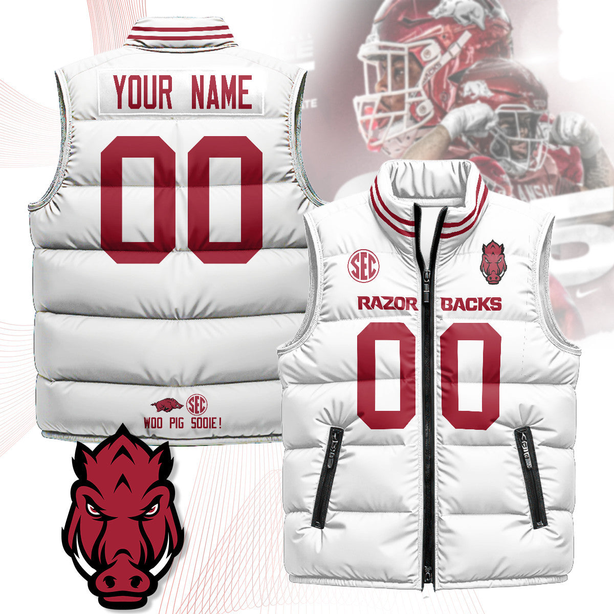 Arkansas Razorbacks Unisex Custom Puffer Vest