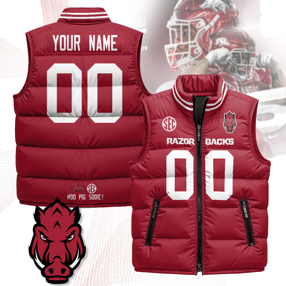Arkansas Razorbacks Unisex Custom Puffer Vest