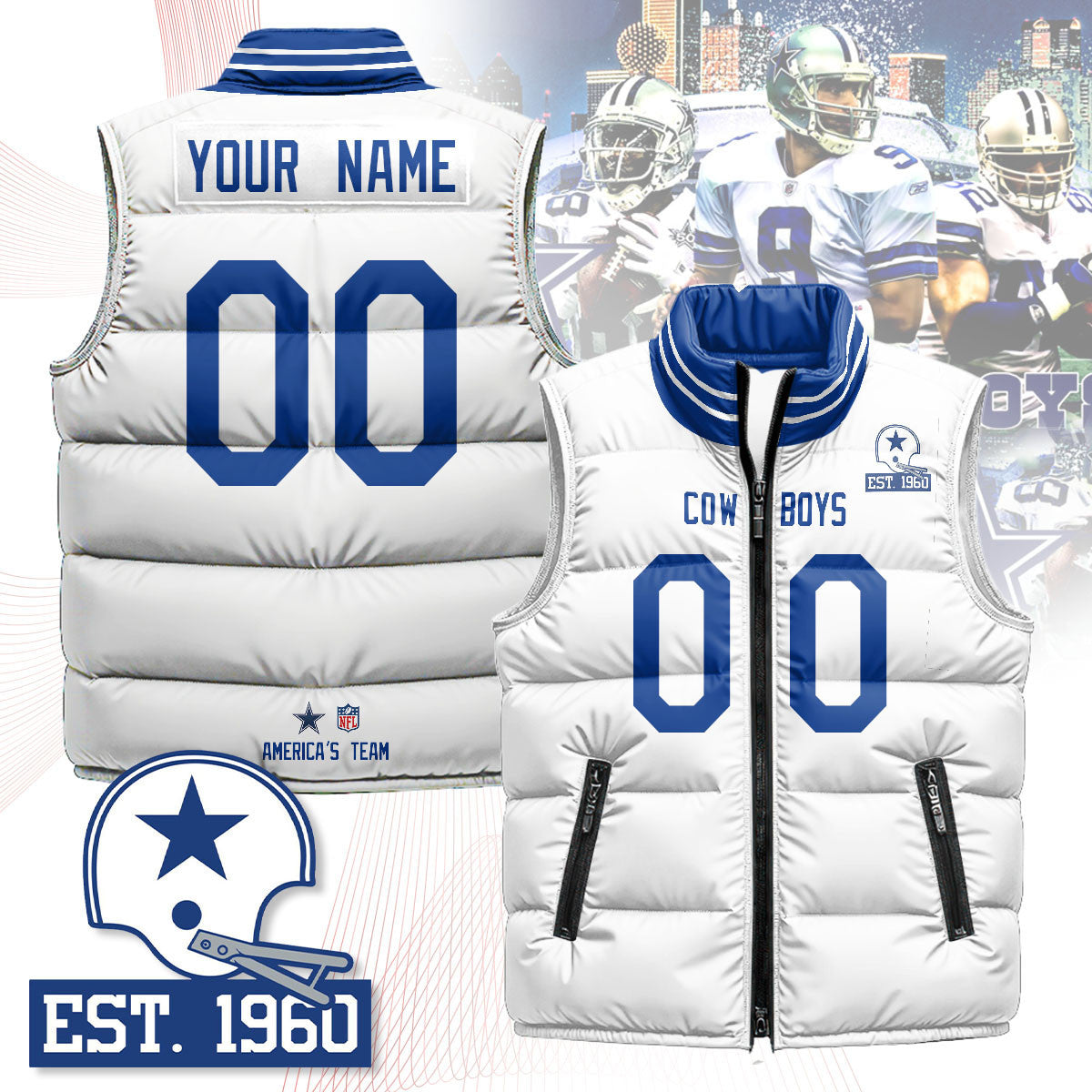 Custom Dallas Cowboys Unisex Puffer VestPlayer