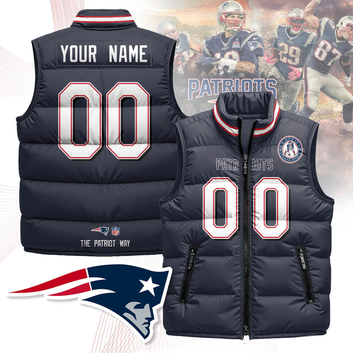 Custom New England Patriots Unisex Puffer Vest