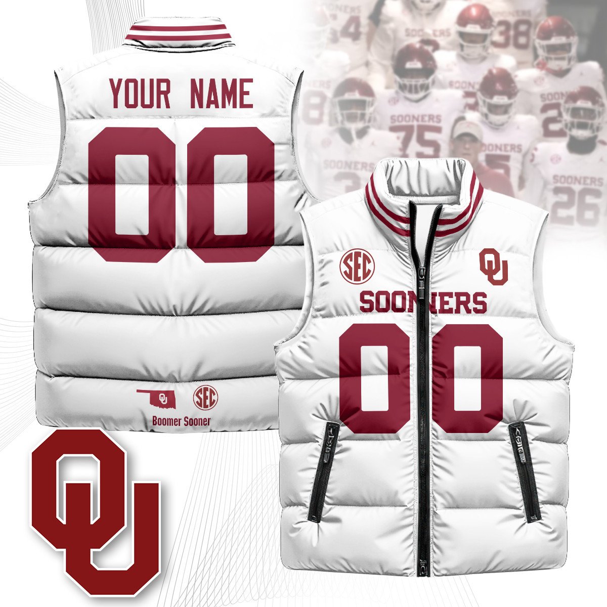 Custom Oklahoma Sooners Unisex Puffer Vest