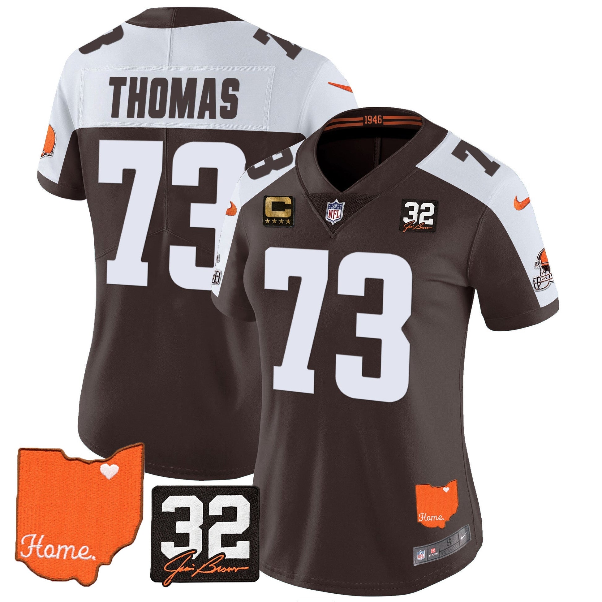 Women's Browns #32 Jim Brown Memorial & Home Patch Vapor Limited Jersey - All Stitched