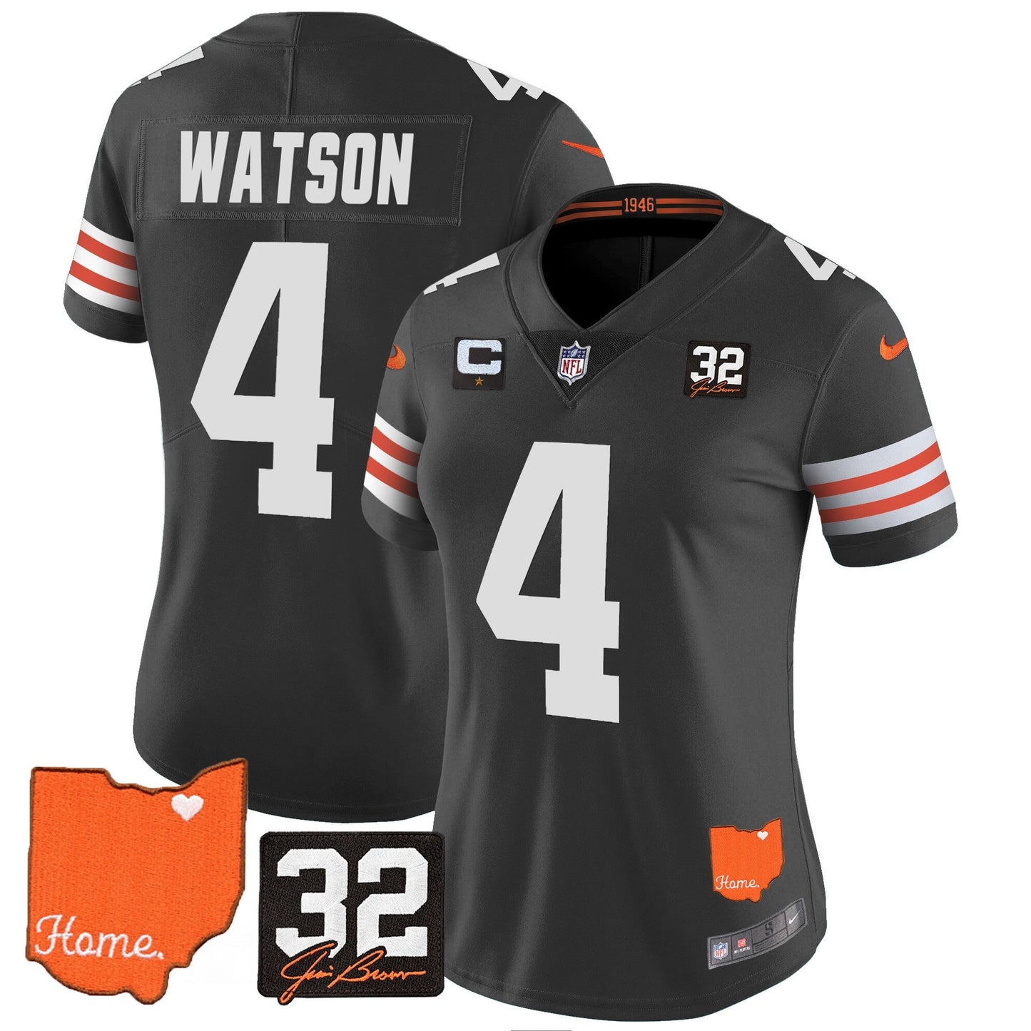 Women's Browns #32 Jim Brown Memorial & Home Patch Vapor Limited Jersey - All Stitched
