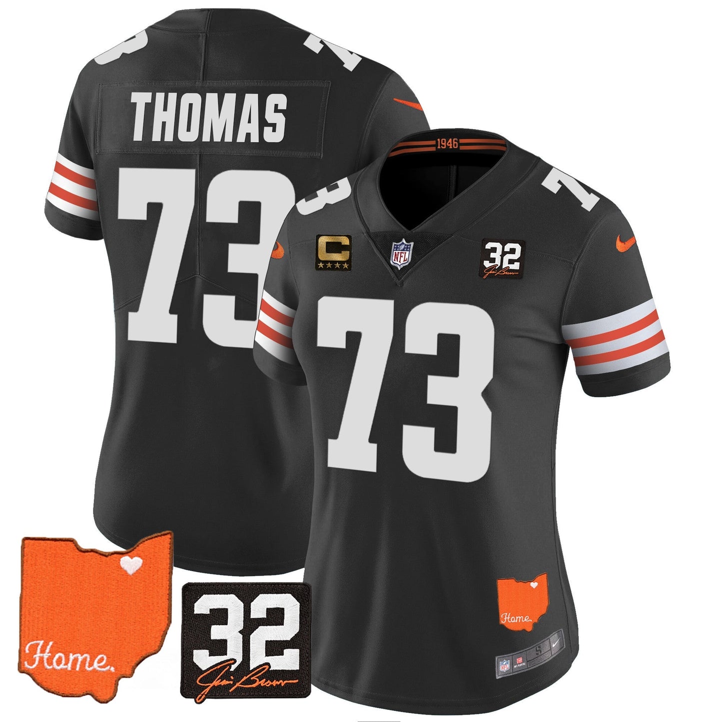 Women's Browns #32 Jim Brown Memorial & Home Patch Vapor Limited Jersey - All Stitched