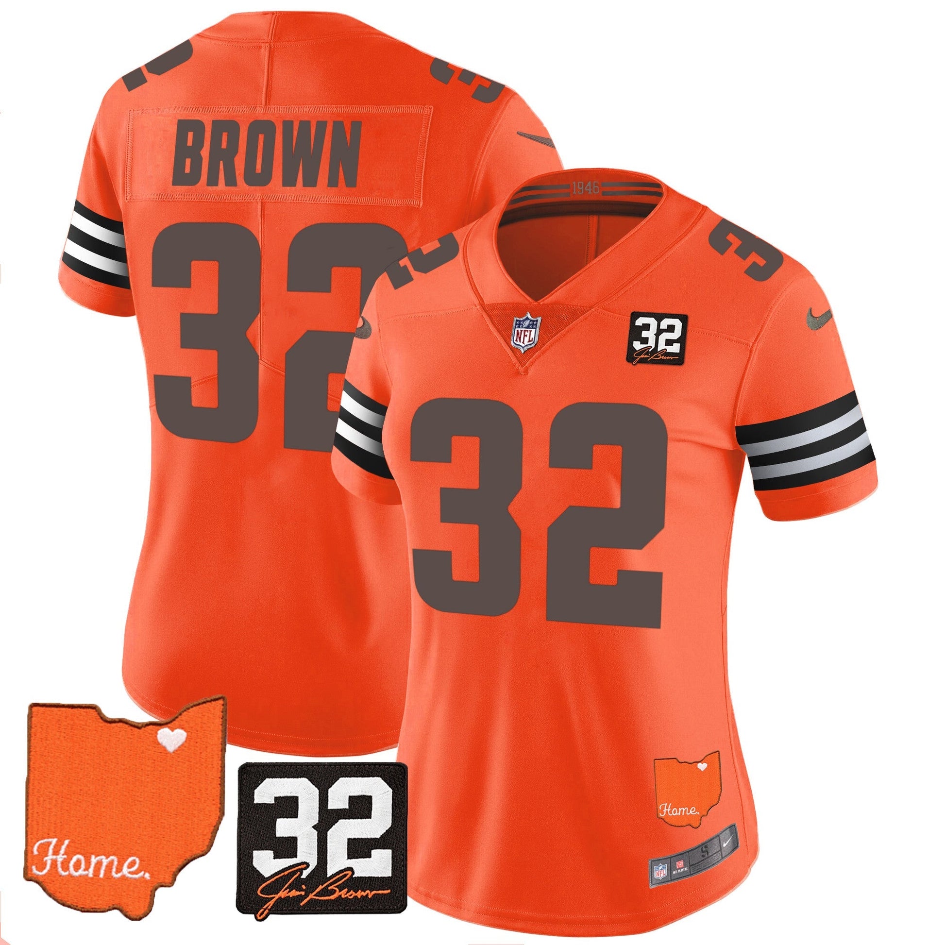 Women's Browns #32 Jim Brown Memorial & Home Patch Vapor Limited Jersey - All Stitched