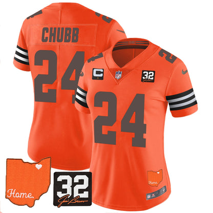 Women's Browns #32 Jim Brown Memorial & Home Patch Vapor Limited Jersey - All Stitched