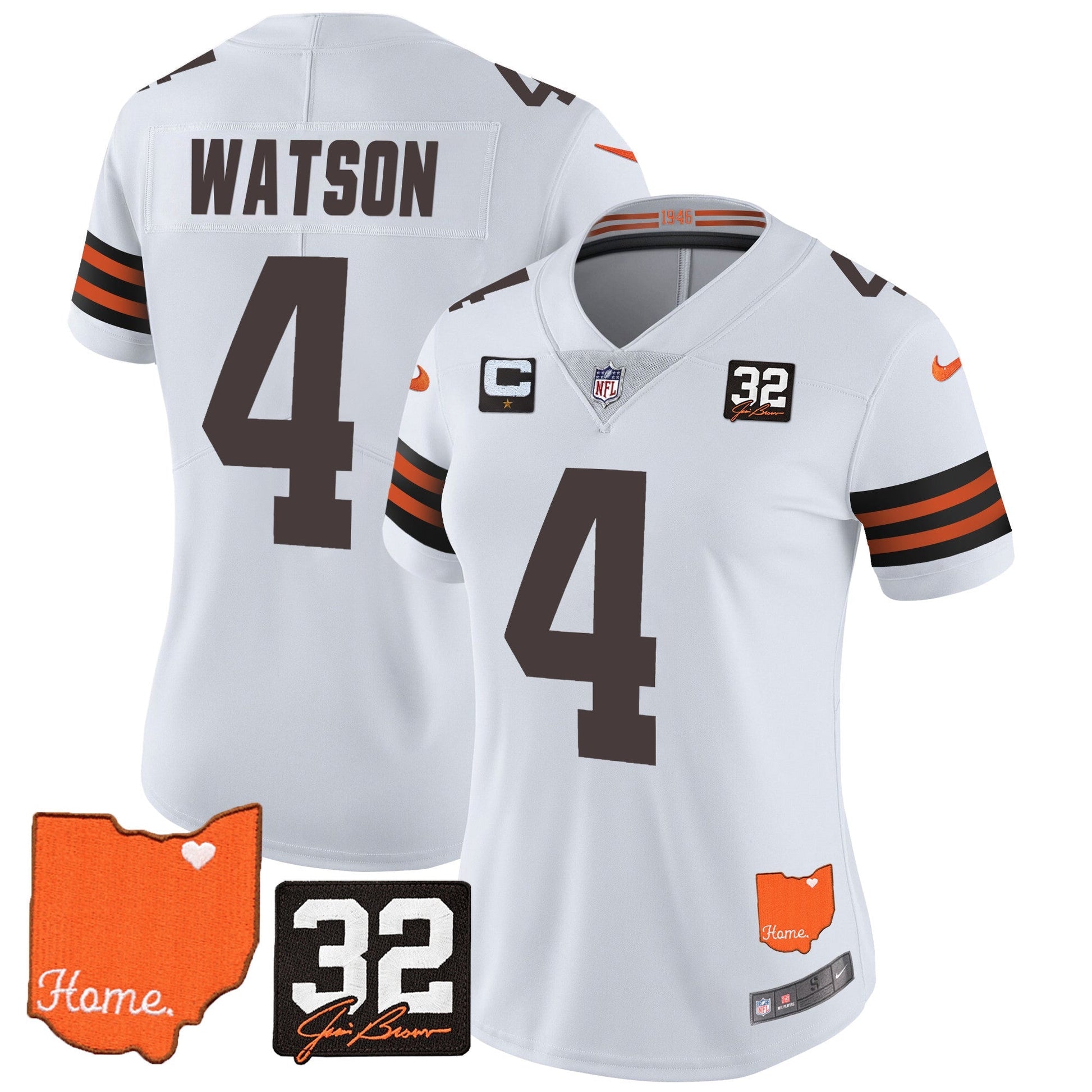 Women's Browns #32 Jim Brown Memorial & Home Patch Vapor Limited Jersey - All Stitched