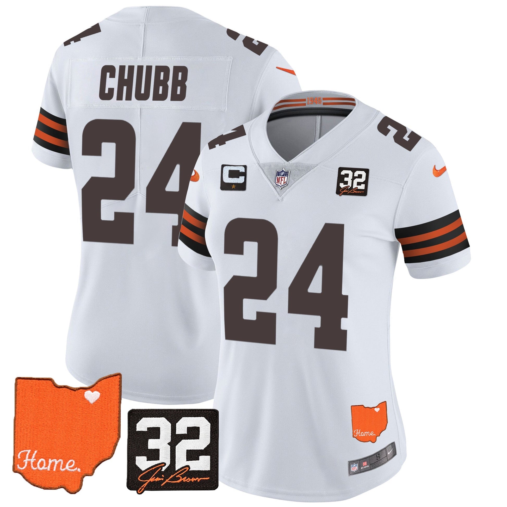 Women's Browns #32 Jim Brown Memorial & Home Patch Vapor Limited Jersey - All Stitched