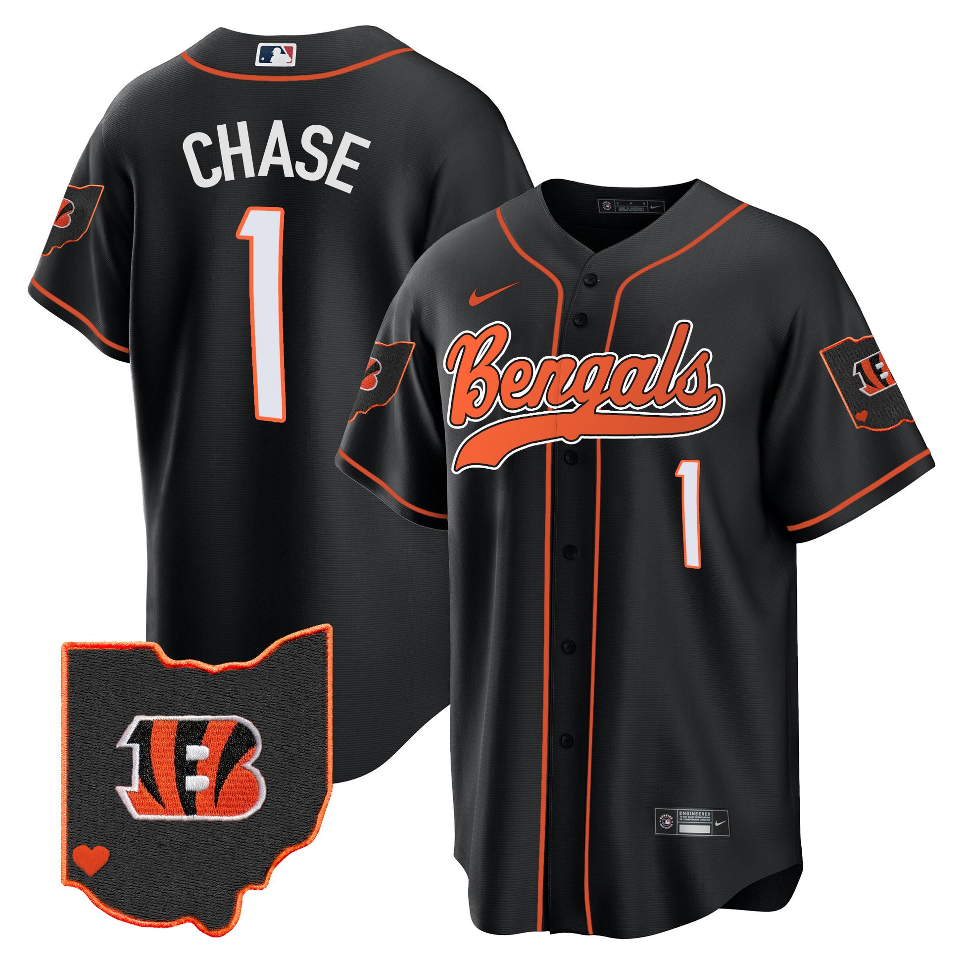 Men's Bengals Ohio Patch Baseball Jersey - All Stitched