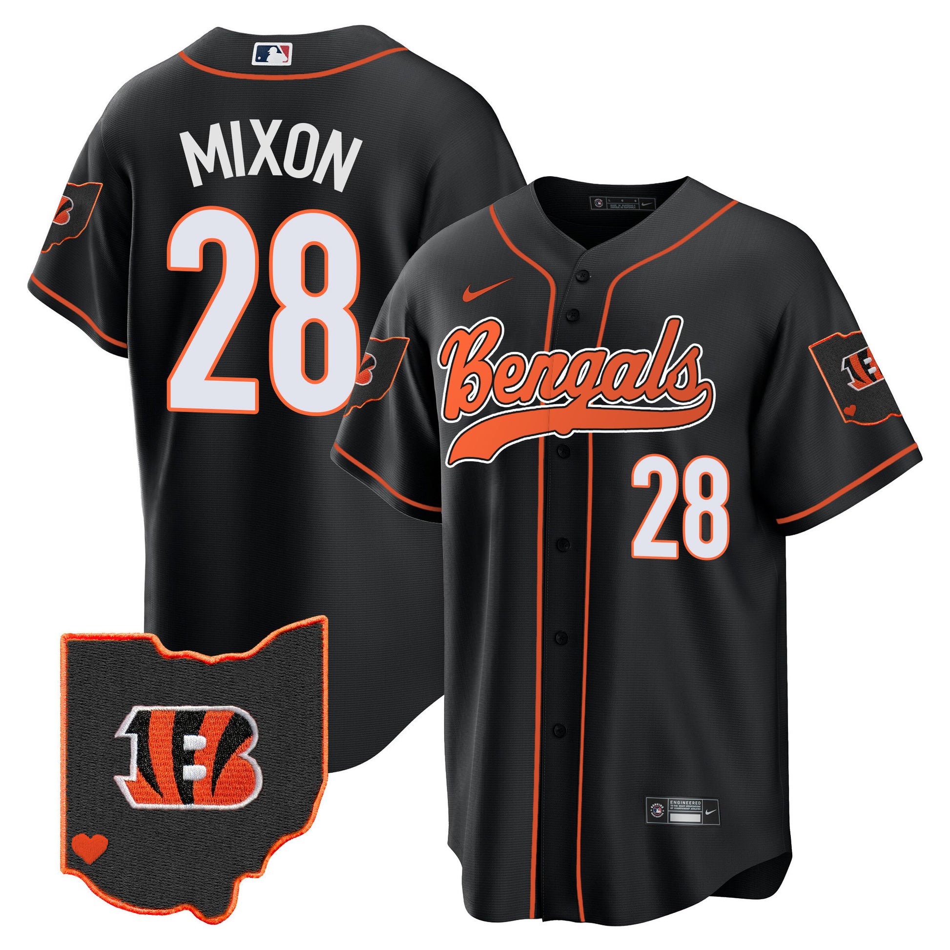 Men's Bengals Ohio Patch Baseball Jersey - All Stitched