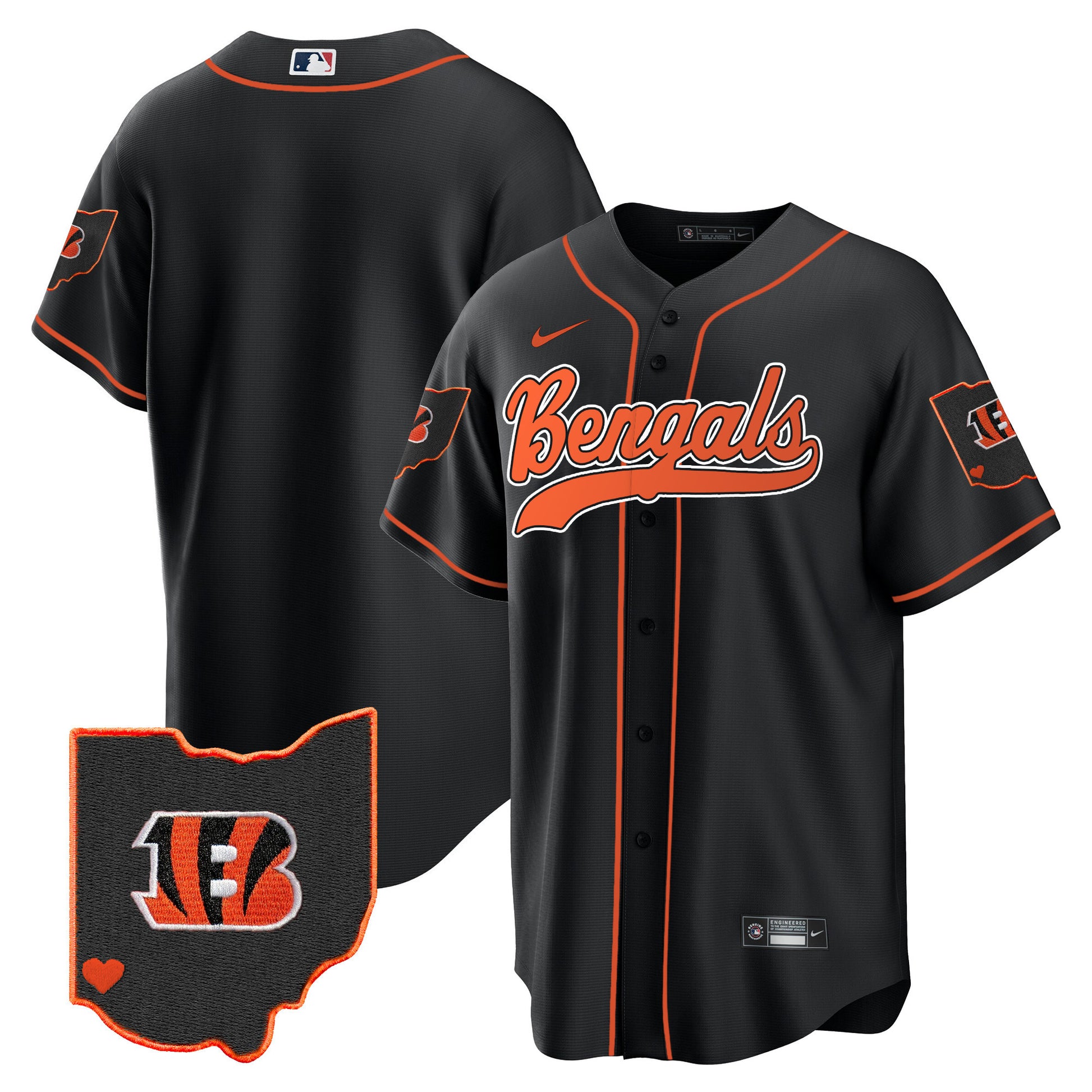 Men's Bengals Ohio Patch Baseball Jersey - All Stitched