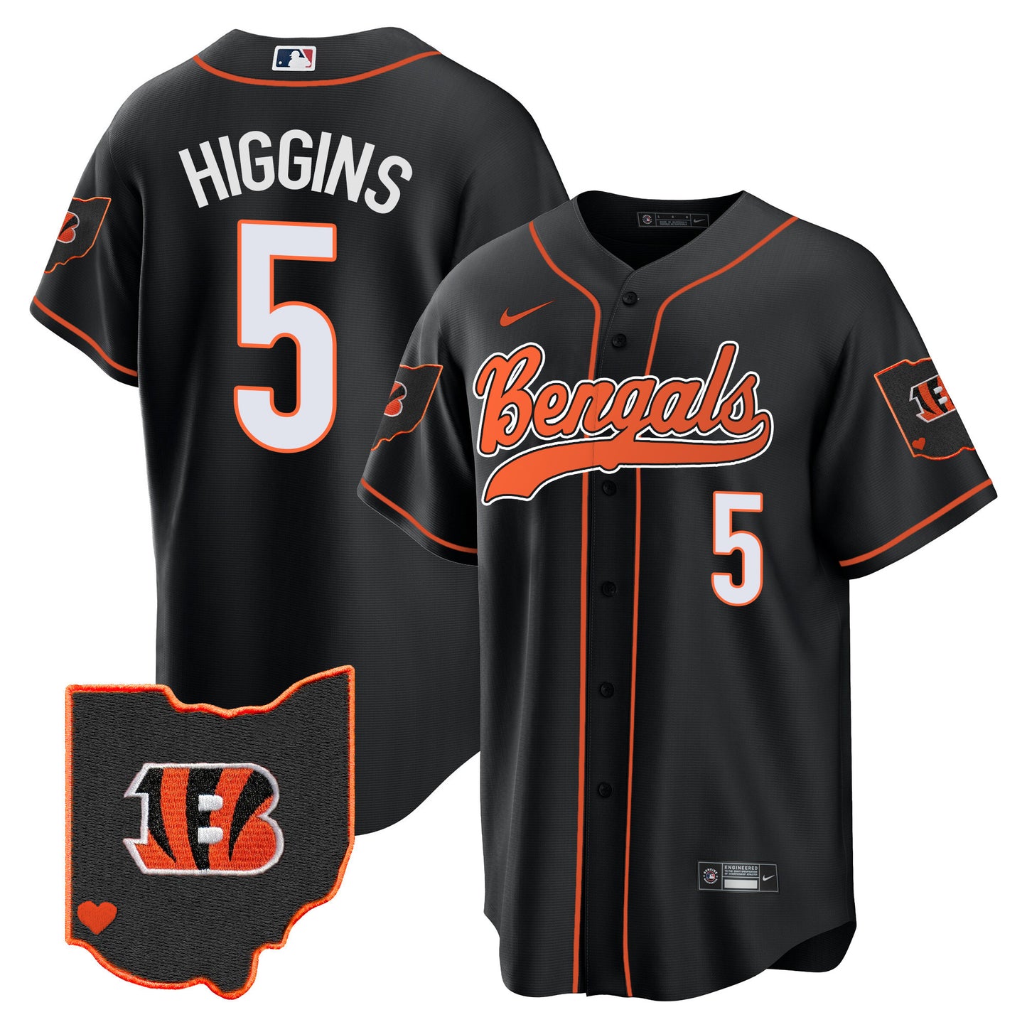 Men's Bengals Ohio Patch Baseball Jersey - All Stitched
