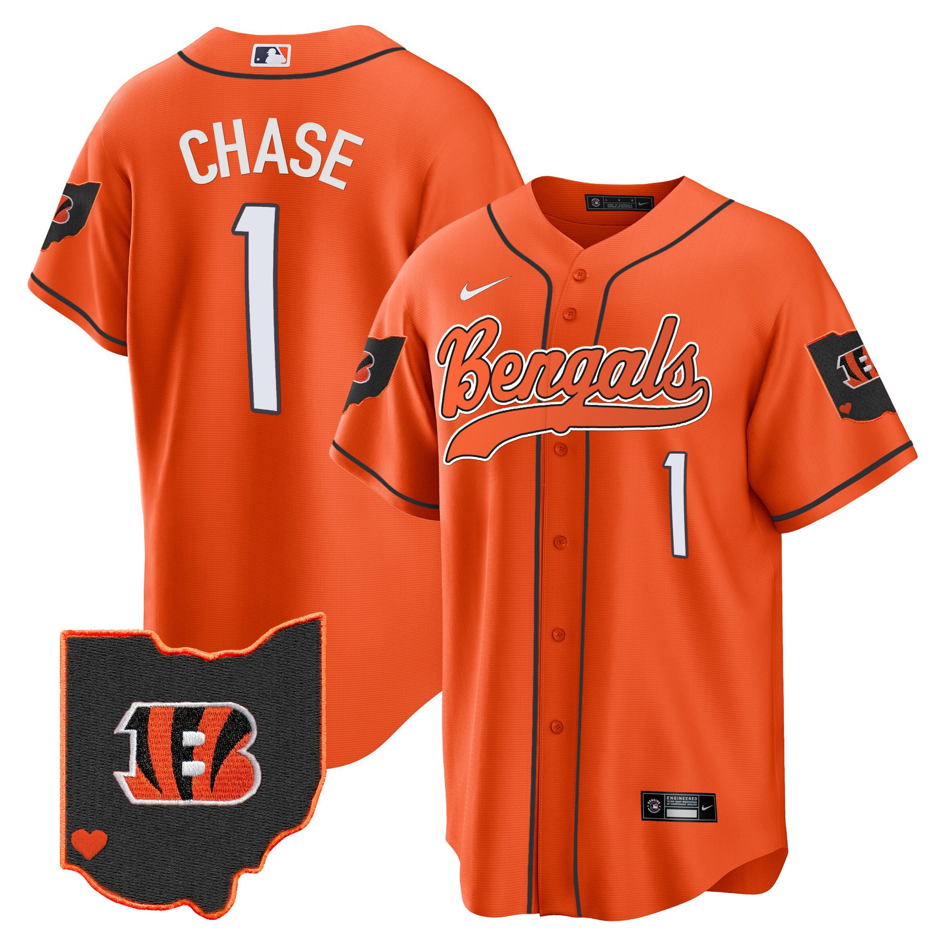 Men's Bengals Ohio Patch Baseball Jersey - All Stitched