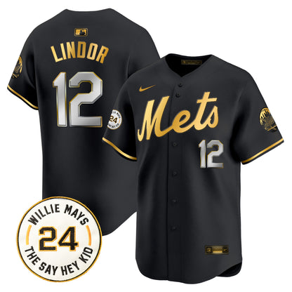 Men's Mets Willie Mays Patch Vapor Premier Limited Jersey - All Stitched