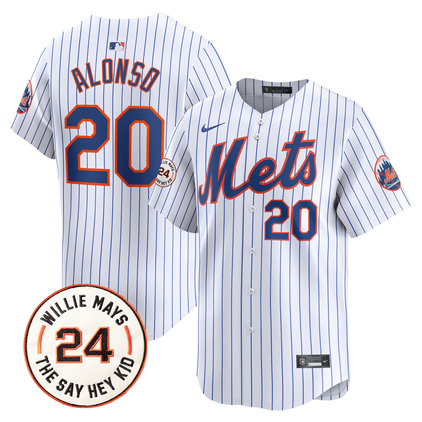 Men's Mets Willie Mays Patch Vapor Premier Limited Jersey - All Stitched