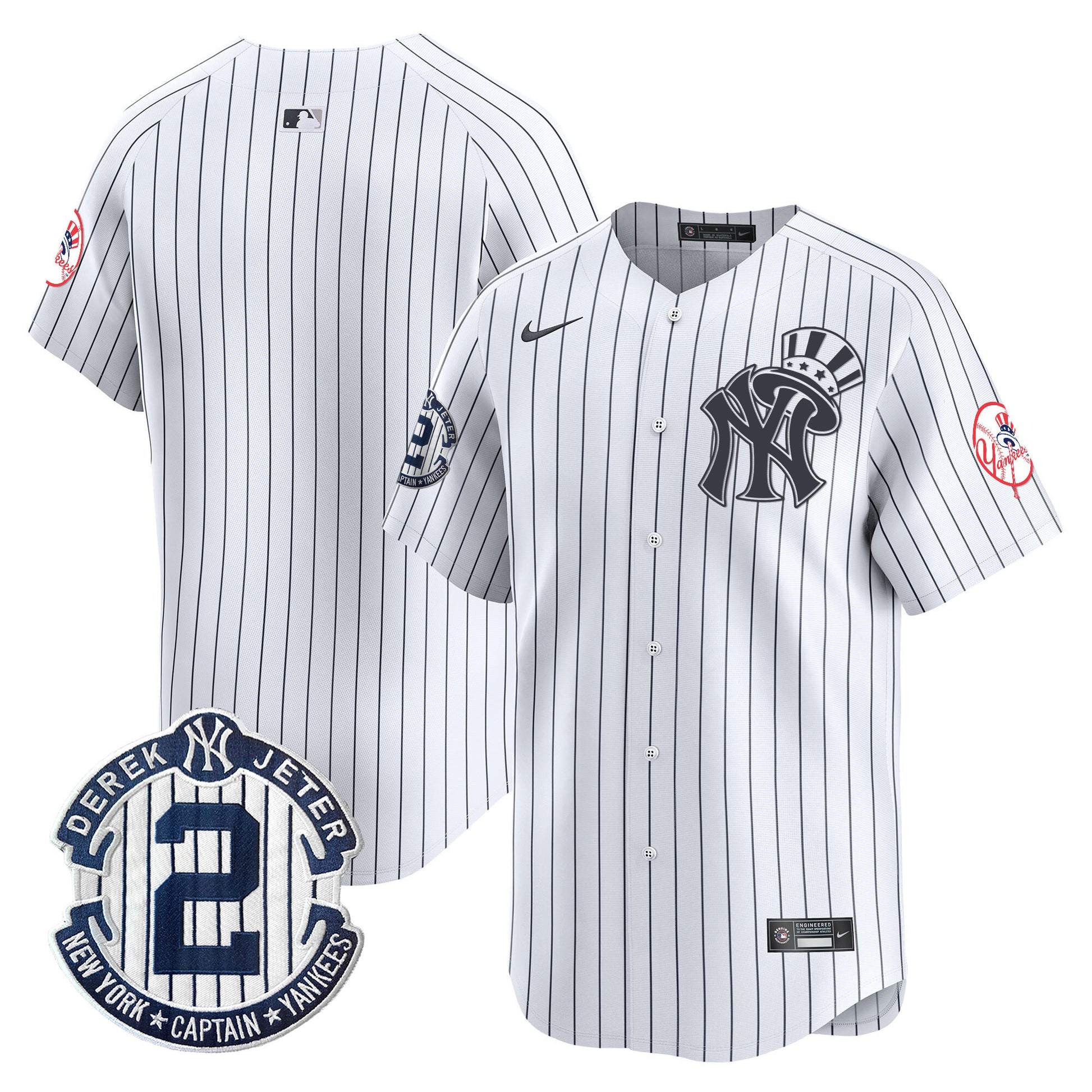 Men's New York Yankees Derek Jeter Patch Vapor Premier Limited Jersey V2 - All Stitched