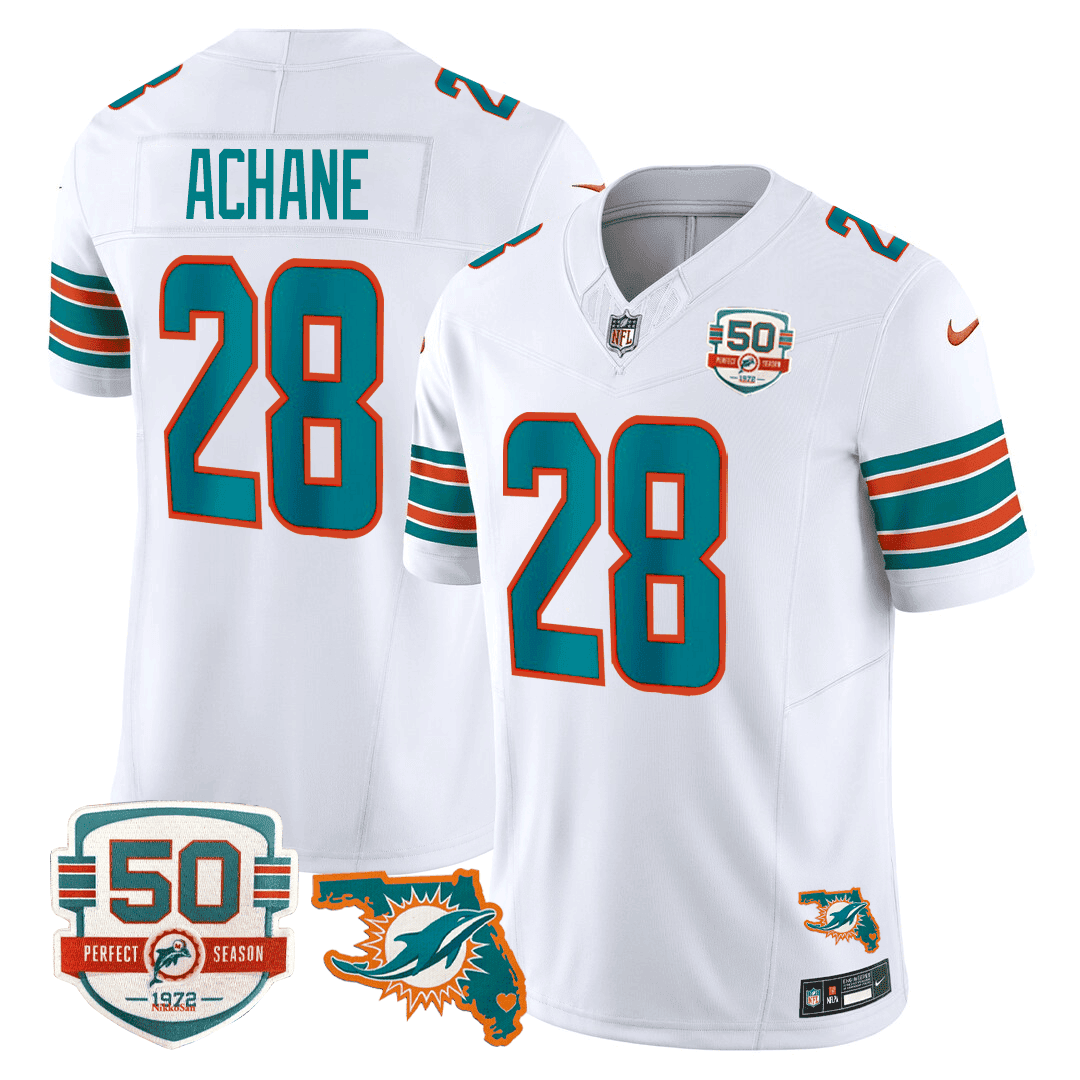 Men's Miami DolphinsThrowback 50th Perfect Season & Florida Patch Vapor Jersey