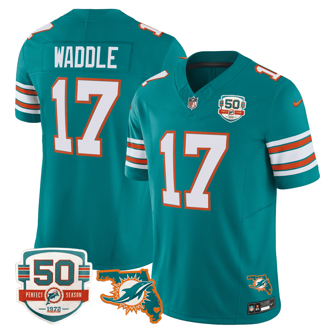Men's Miami DolphinsThrowback 50th Perfect Season & Florida Patch Vapor Jersey