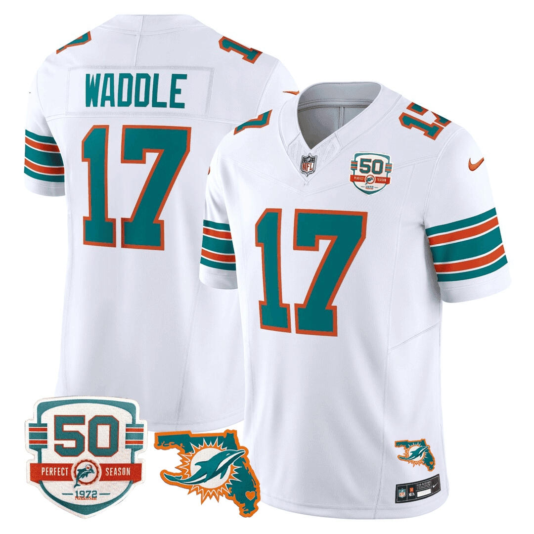 Men's Miami DolphinsThrowback 50th Perfect Season & Florida Patch Vapor Jersey