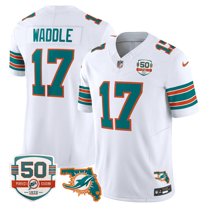Men's Miami DolphinsThrowback 50th Perfect Season & Florida Patch Vapor Jersey