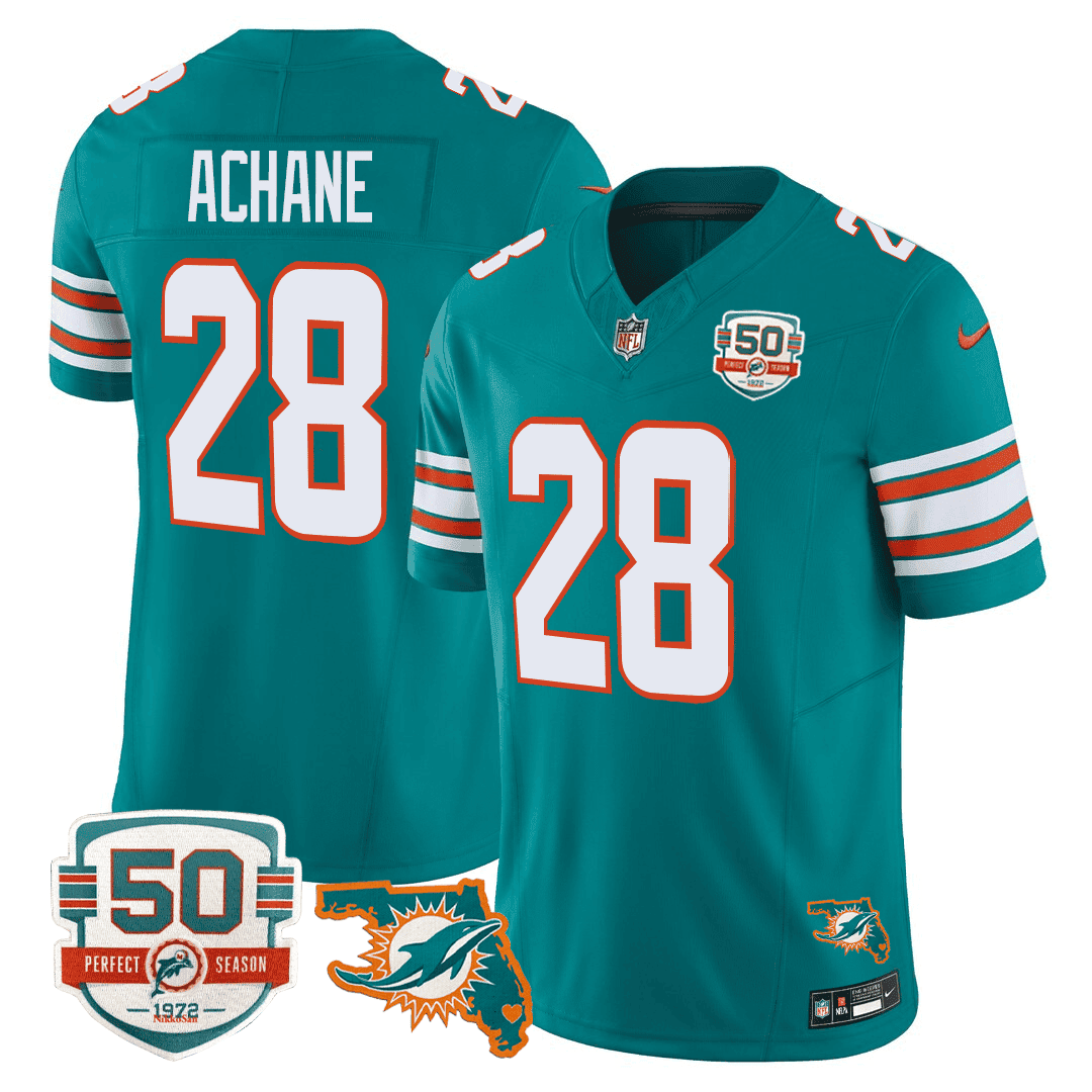 Men's Miami DolphinsThrowback 50th Perfect Season & Florida Patch Vapor Jersey