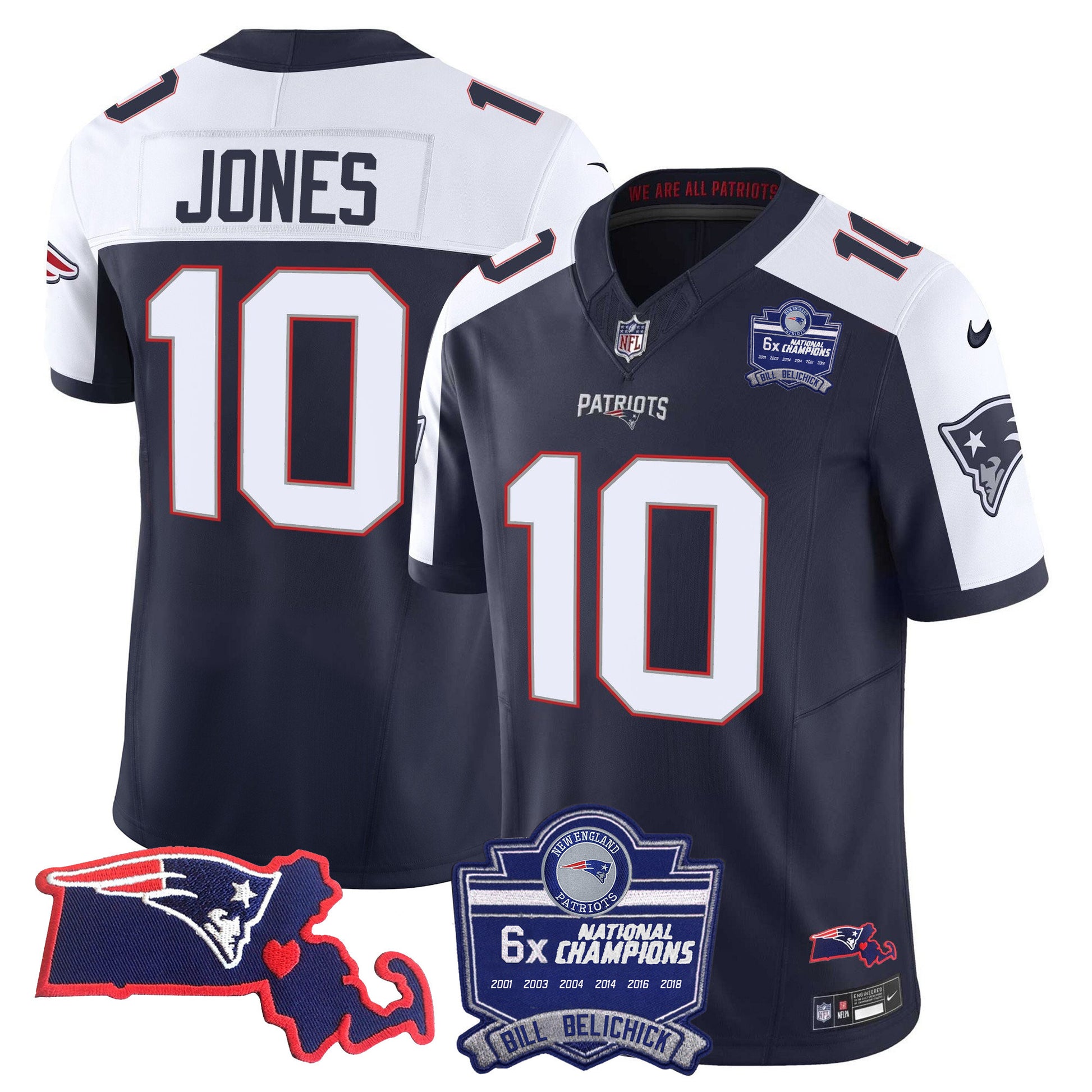 Men's Patriots Bill Belichick 6x Champions Patch Vapor Jersey - All Stitched
