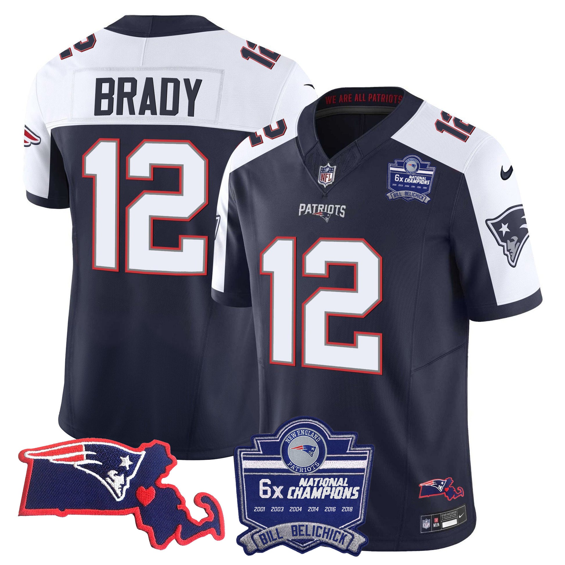 Men's Patriots Bill Belichick 6x Champions Patch Vapor Jersey - All Stitched