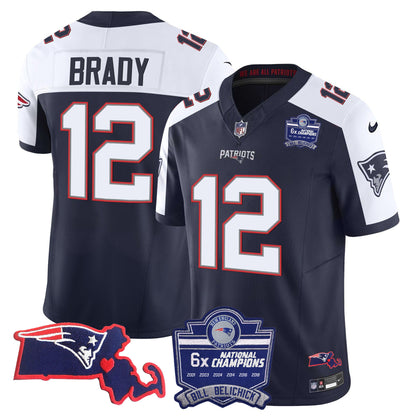 Men's Patriots Bill Belichick 6x Champions Patch Vapor Jersey - All Stitched