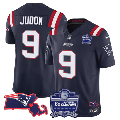 Men's Patriots Bill Belichick 6x Champions Patch Vapor Jersey - All Stitched