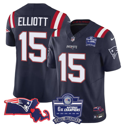 Men's Patriots Bill Belichick 6x Champions Patch Vapor Jersey - All Stitched