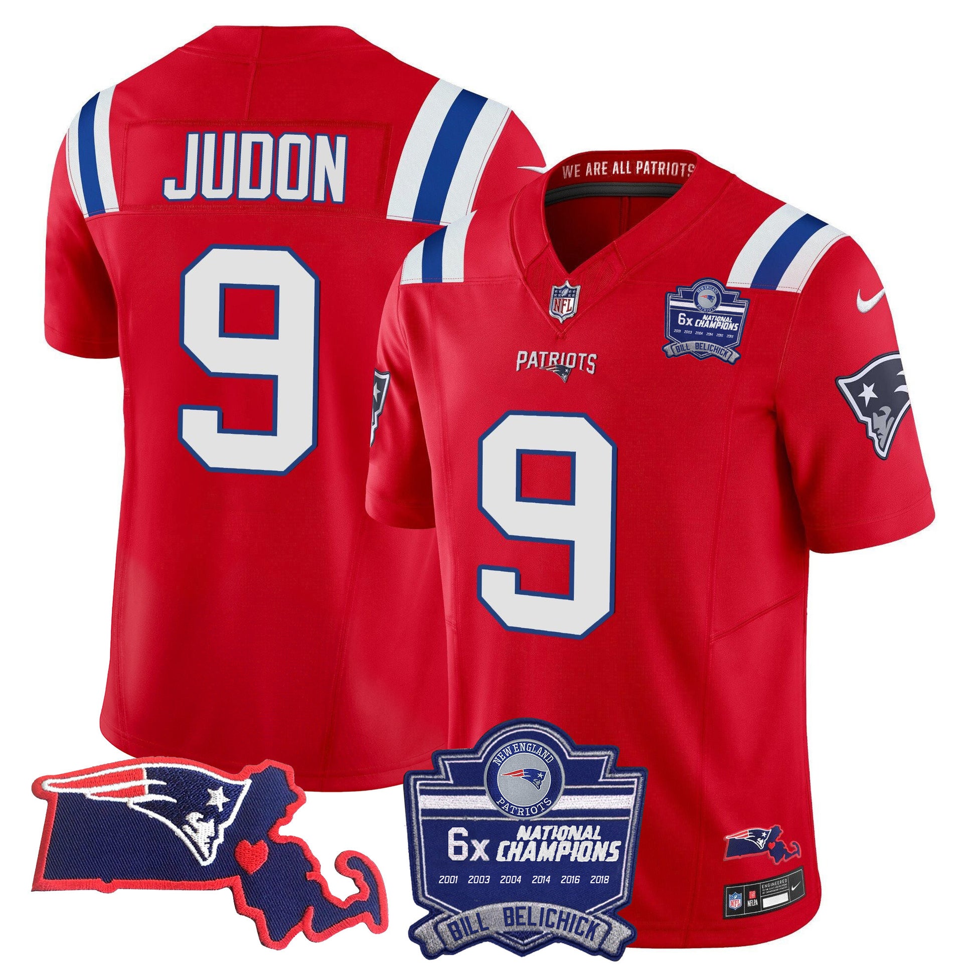 Men's Patriots Bill Belichick 6x Champions Patch Vapor Jersey - All Stitched