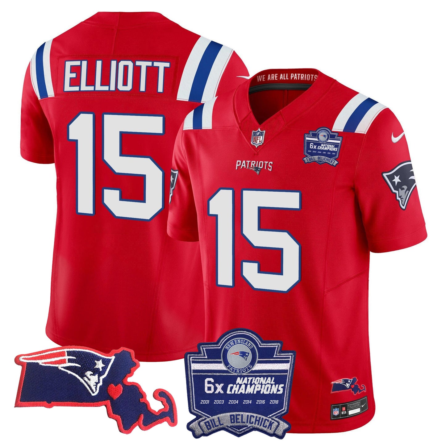 Men's Patriots Bill Belichick 6x Champions Patch Vapor Jersey - All Stitched