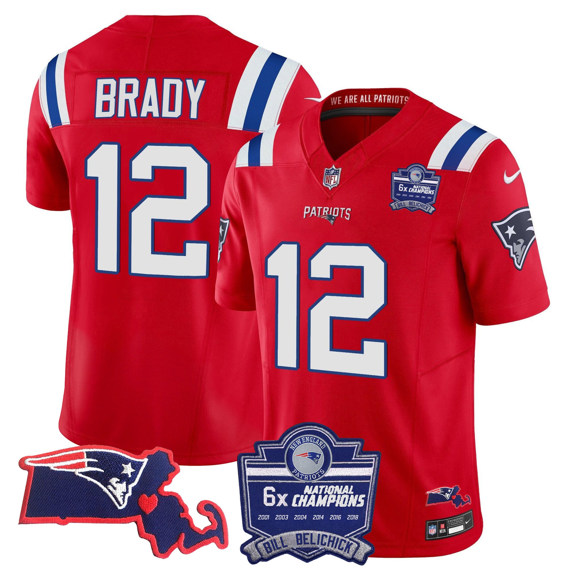 Men's Patriots Bill Belichick 6x Champions Patch Vapor Jersey - All Stitched