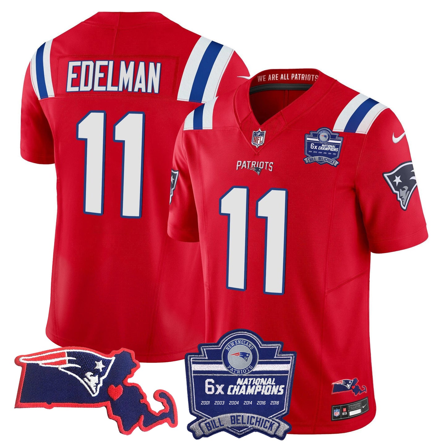 Men's Patriots Bill Belichick 6x Champions Patch Vapor Jersey - All Stitched